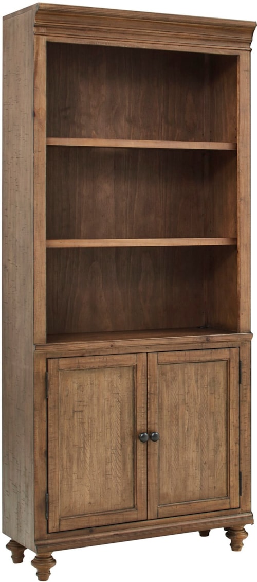Transitional 5-Shelf Bookcase with Doors and Adjustable Shelves