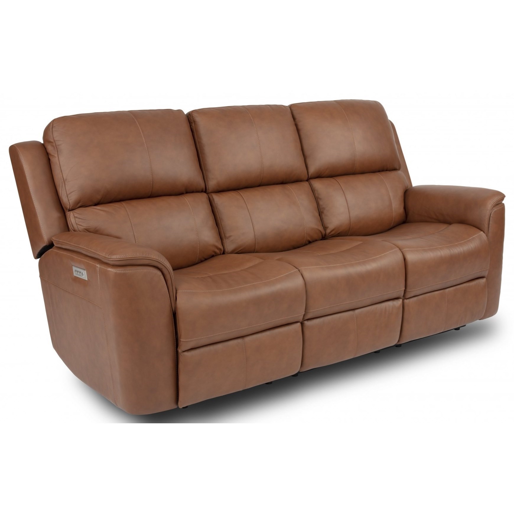 Tan leather deals power reclining sofa