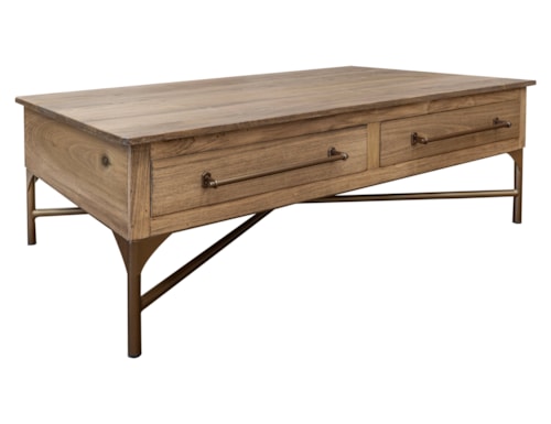 Transitional Cocktail Table with Metal Base and Drawers