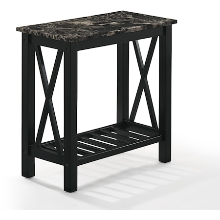 Contemporary End Table with Shelf and Faux Marble Top