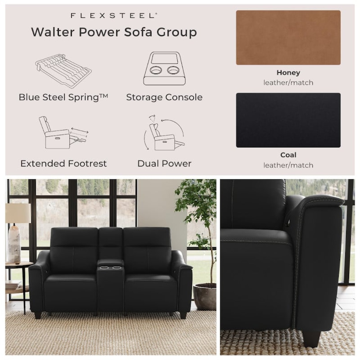 Flexsteel Walter Power Reclining Console Loveseat