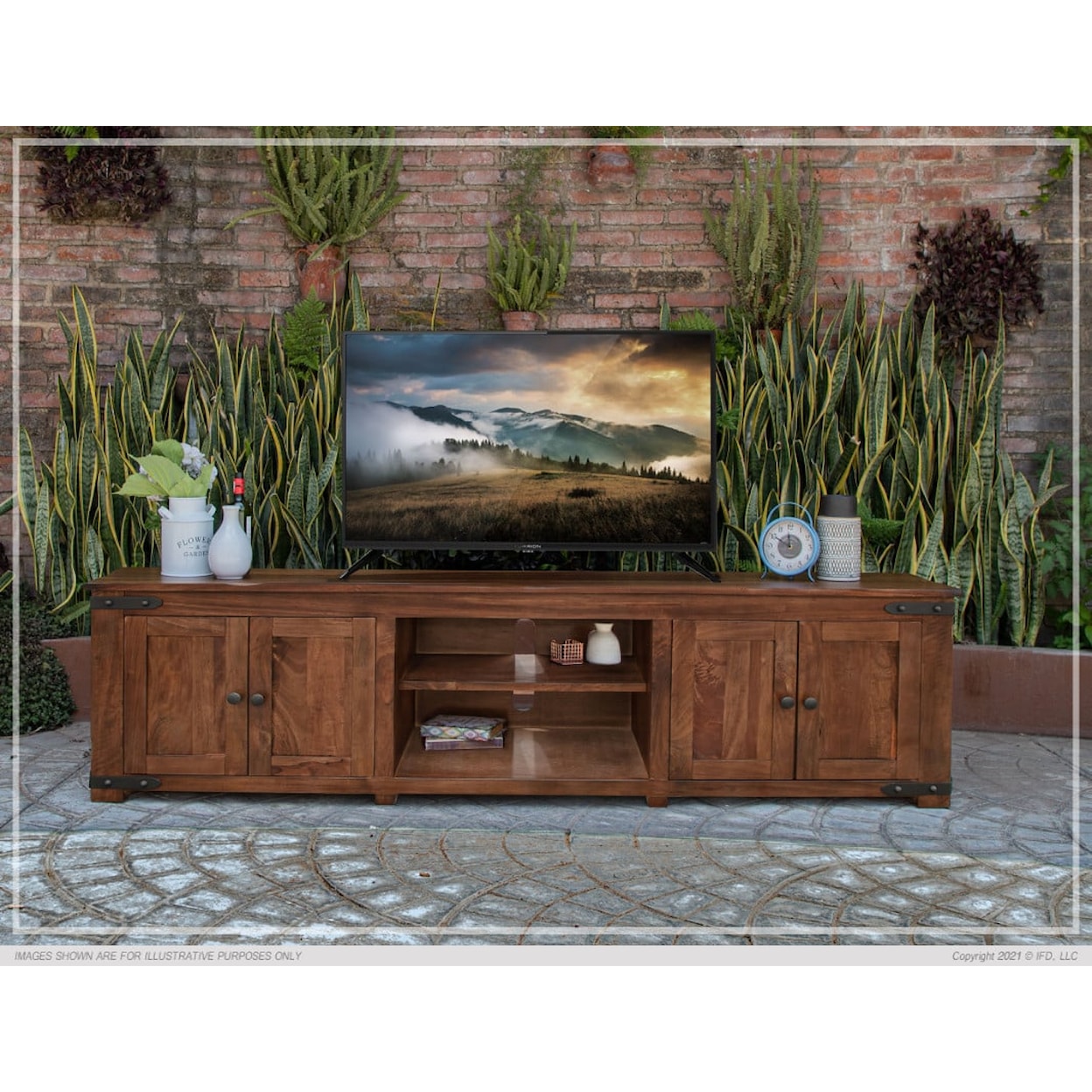 International Furniture Direct Parota 93" 4-Door TV Stand