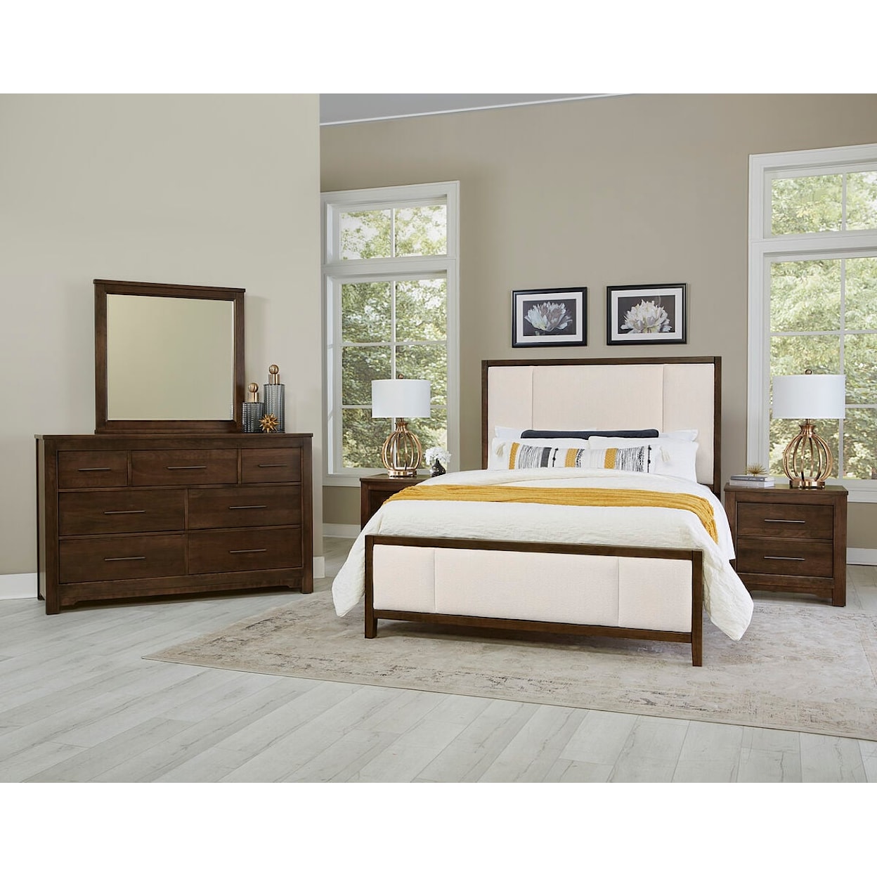 Vaughan Bassett Crafted Cherry - Dark Upholstered California King Bedroom Set
