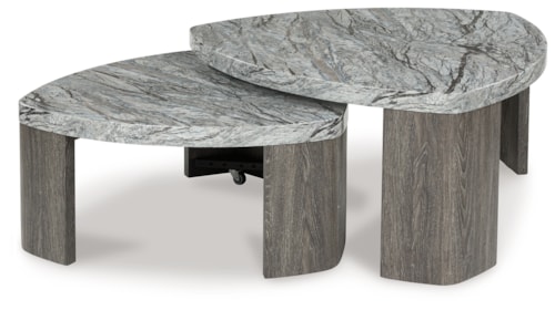 Stacked Coffee Table Set with Faux Marble Tops