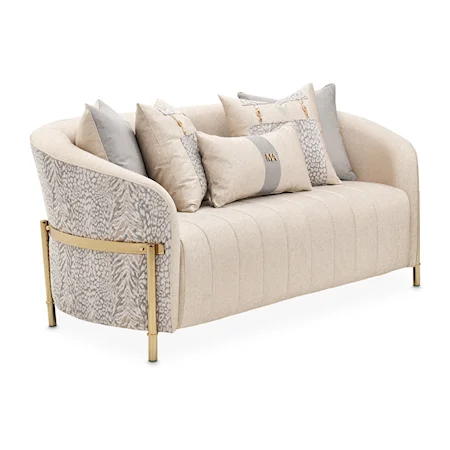 Transitional Upholstered Loveseat with Five Throw Pillows