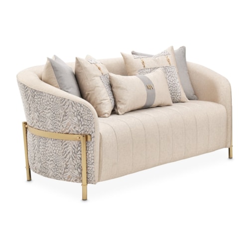 Glam Upholstered Loveseat with Five Throw Pillows