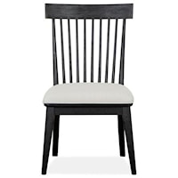 Farmhouse Slat Back Dining Side Chair with Upholstered Seat