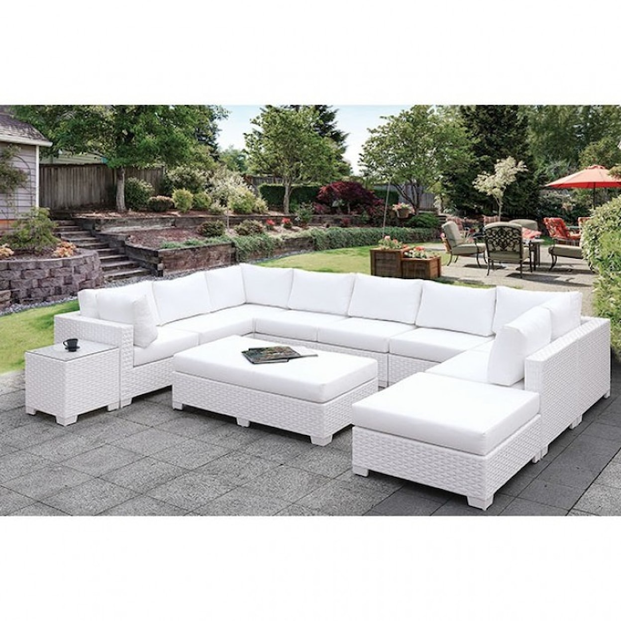 Furniture of America Somani U-Sectional + Bench + End Table