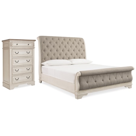 Queen Upholstered Sleigh Bed And Chest