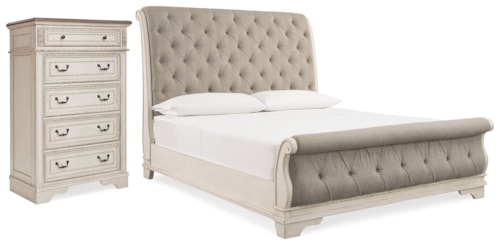 Queen Upholstered Sleigh Bed And Chest