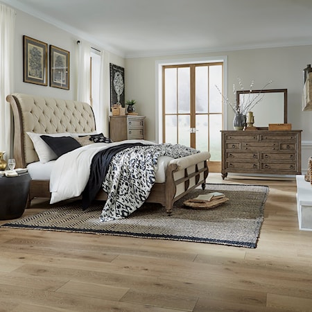 Transitional Four-Piece King Sleigh Bedroom Group