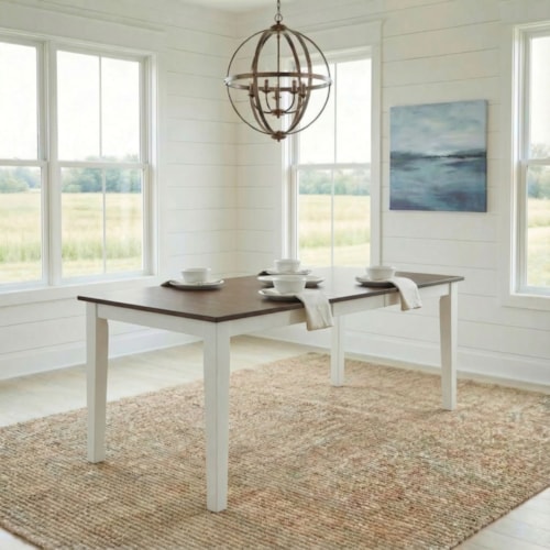 Transitional 78" x 40" Rectangular Two-Tone Dining Table with Removable 18" Extension Leaf