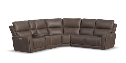 Transitional 6-Piece Power Reclining Sectional Sofa with Storage Console