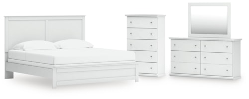 King Panel Bed, Dresser, Mirror And Chest