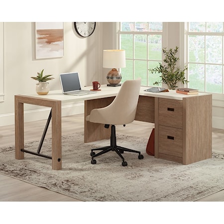 Farmhouse L-Shaped Desk with File Drawers