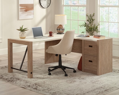 Farmhouse L-Shaped Desk with File Drawers