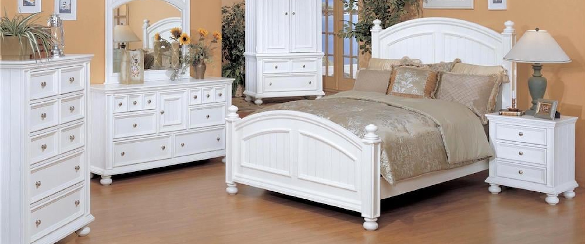 Queen Panel Bed, Nightstand, Dresser & Mirror
