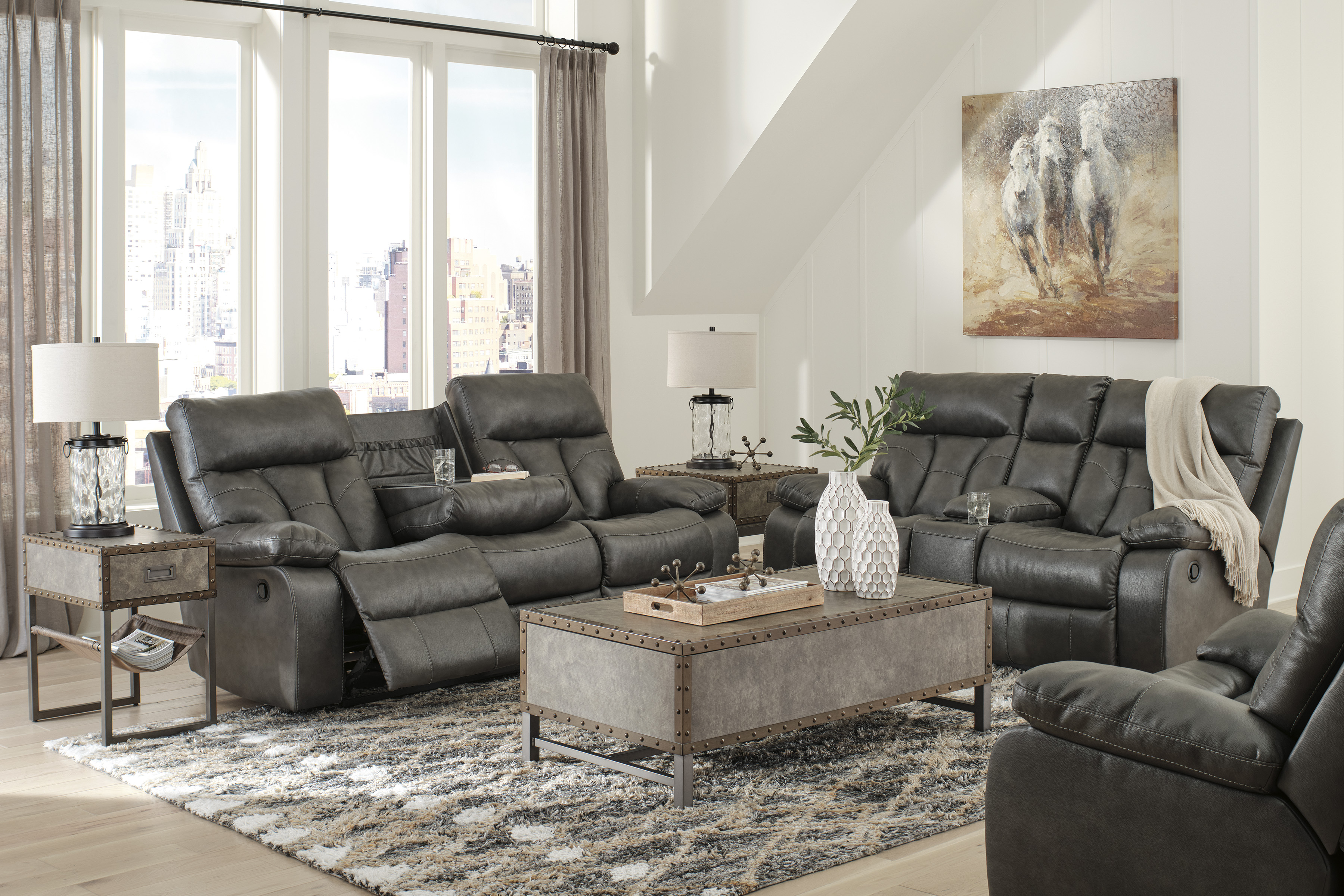 Reclining sofa with discount fold down table