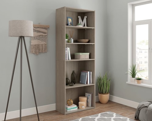 Transitional 5-Shelf Bookcase with Adjustable Shelves