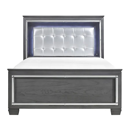 Glam Queen Panel Bed with Upholstered LED Light Headboard