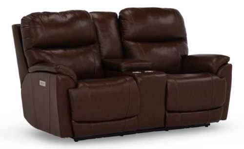 Casual Dual Power Reclining Console Loveseat with Power Adjustable Lumbar Support, Power Headrest and Wireless Remote
