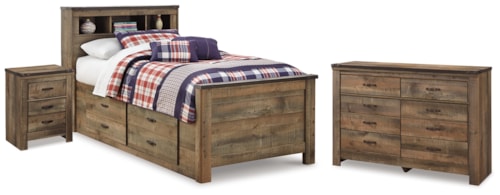 Twin Bookcase Storage Bed, Dresser And Nightstand