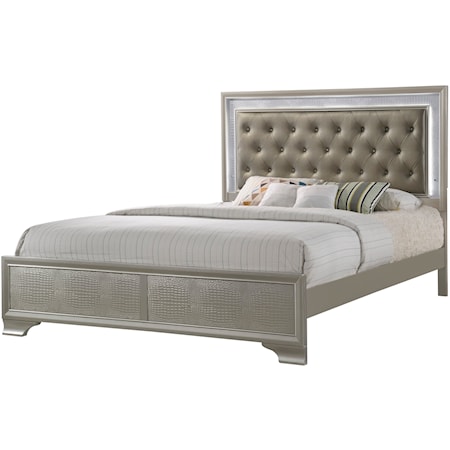 Glam King Bed With Upholstered LED Headboard