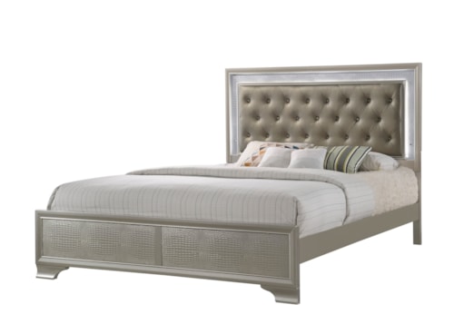 Glam King Bed With Upholstered LED Headboard