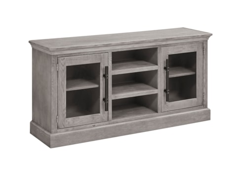 Traditional 66" Console Table with Glass Doors and Open Shelving
