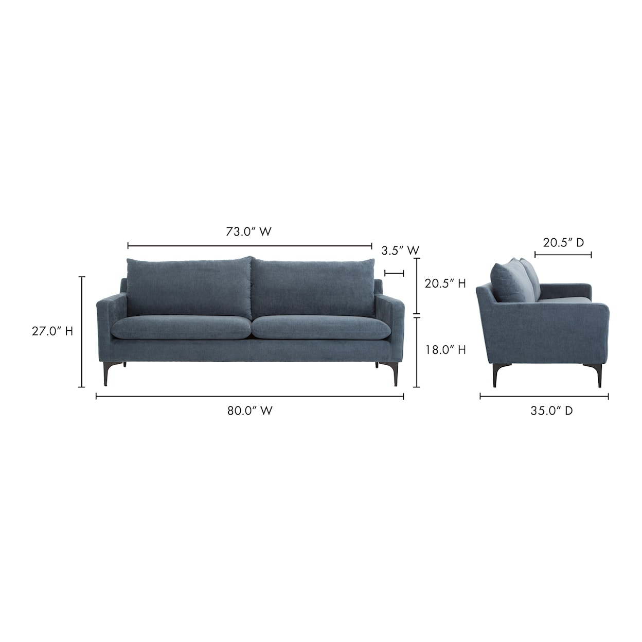 Moe's Home Collection Paris Paris Sofa Blue