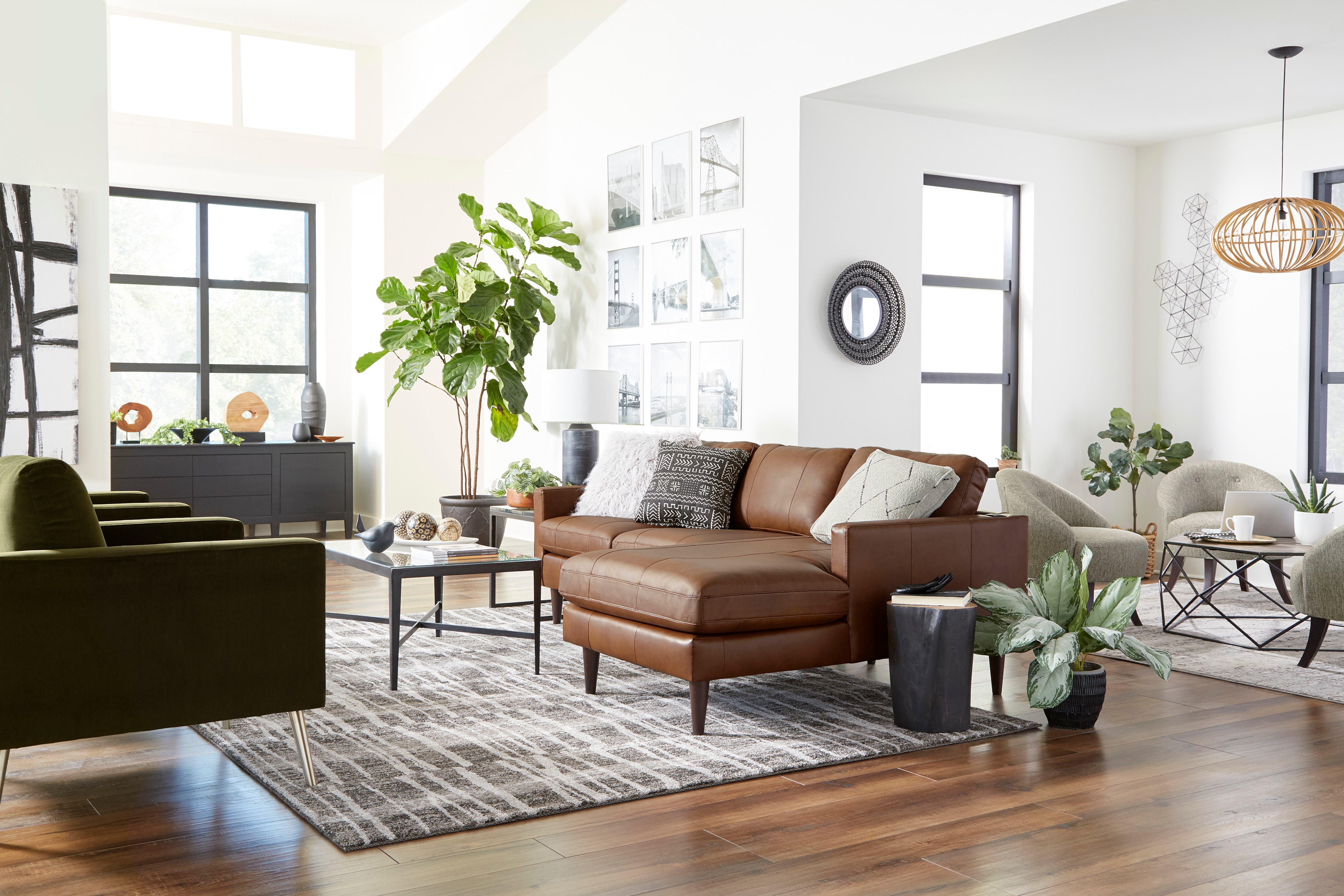 Best Home Furnishings Trafton Leather Chaise Sofa w/ USB Port & Wood Feet