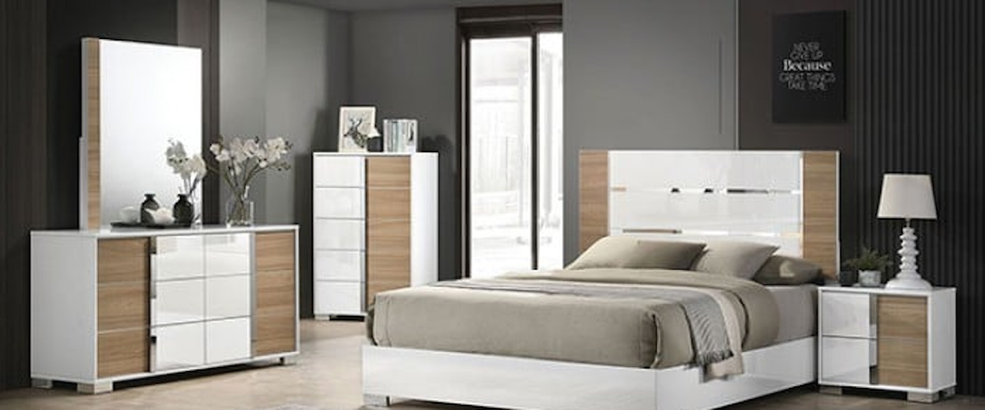 Contemporary Two Tone 5-Piece Queen Bedroom Set with 2 Nightstands