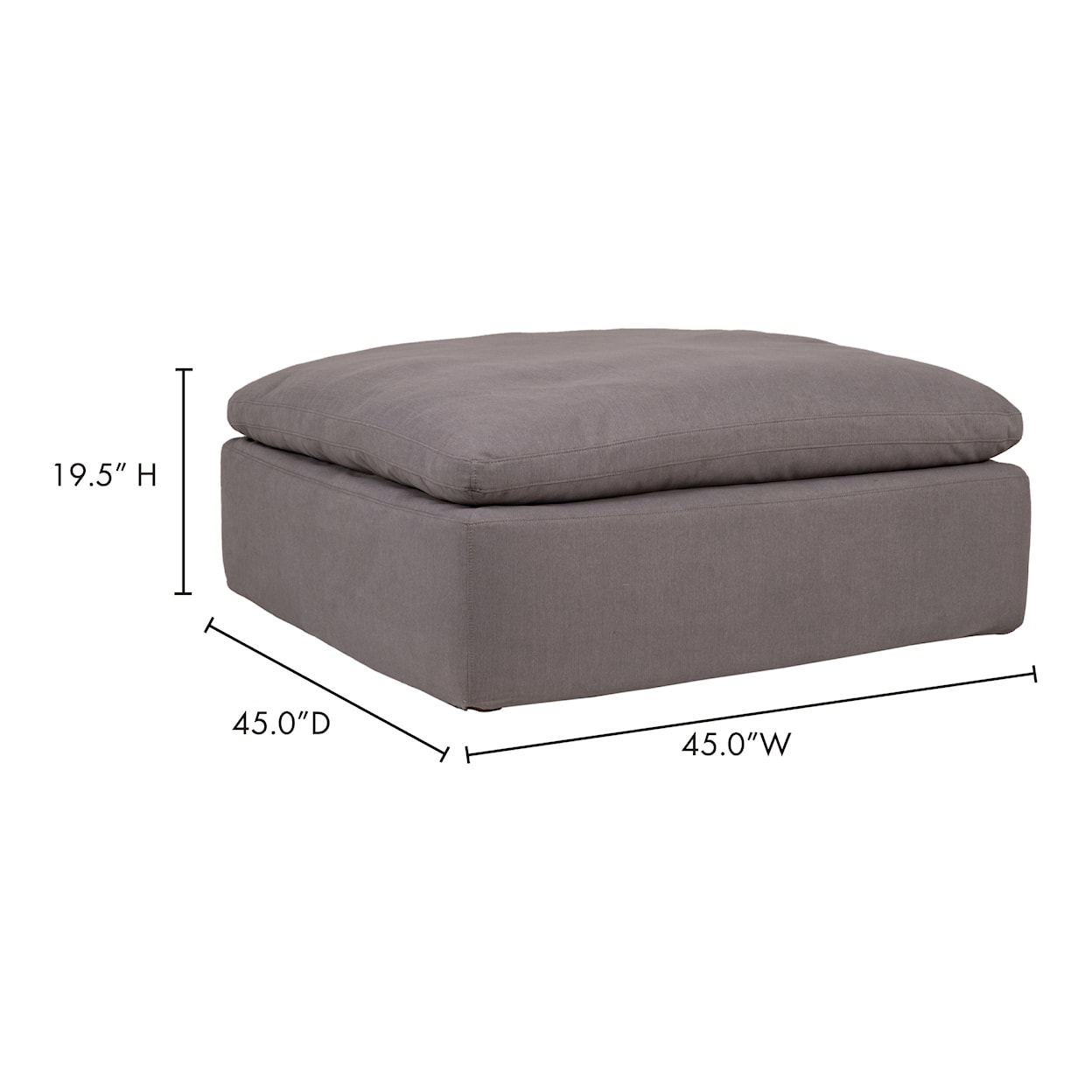 Moe's Home Collection Clay Clay Ottoman Livesmart Fabric Light Grey