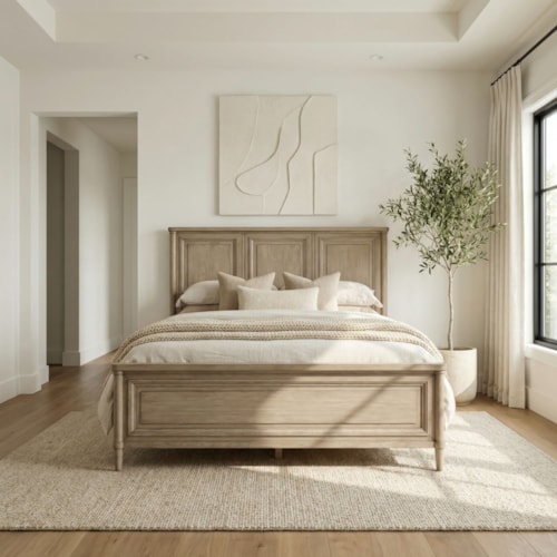 Transitional Queen Panel Bed with Overlaid Panel Headboard