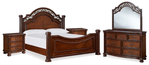 King Poster Bed, Dresser, Mirror And Nightstand