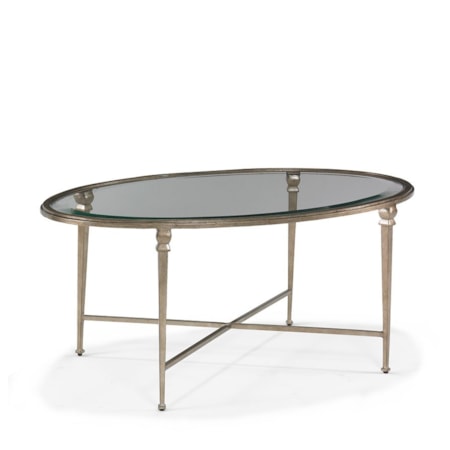 Oval Glass-Top Cocktail Table w/X-Stretcher