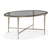 Traditional Oval Glass-Top Cocktail Table with X-Stretcher