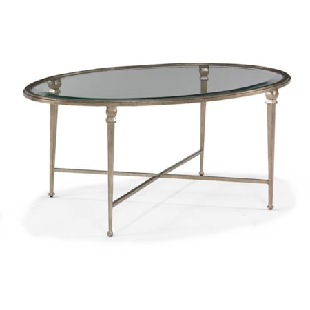 Oval Glass-Top Cocktail Table w/X-Stretcher