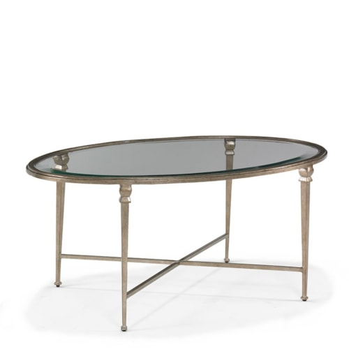 Traditional Oval Glass-Top Cocktail Table with X-Stretcher