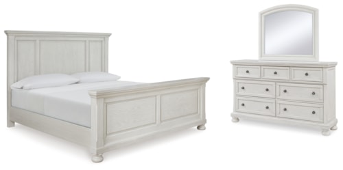 Queen Panel Bed, Dresser And Mirror
