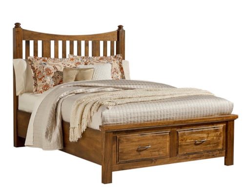 Rustic Farmhouse Queen Slat Bed with Footboard Storage