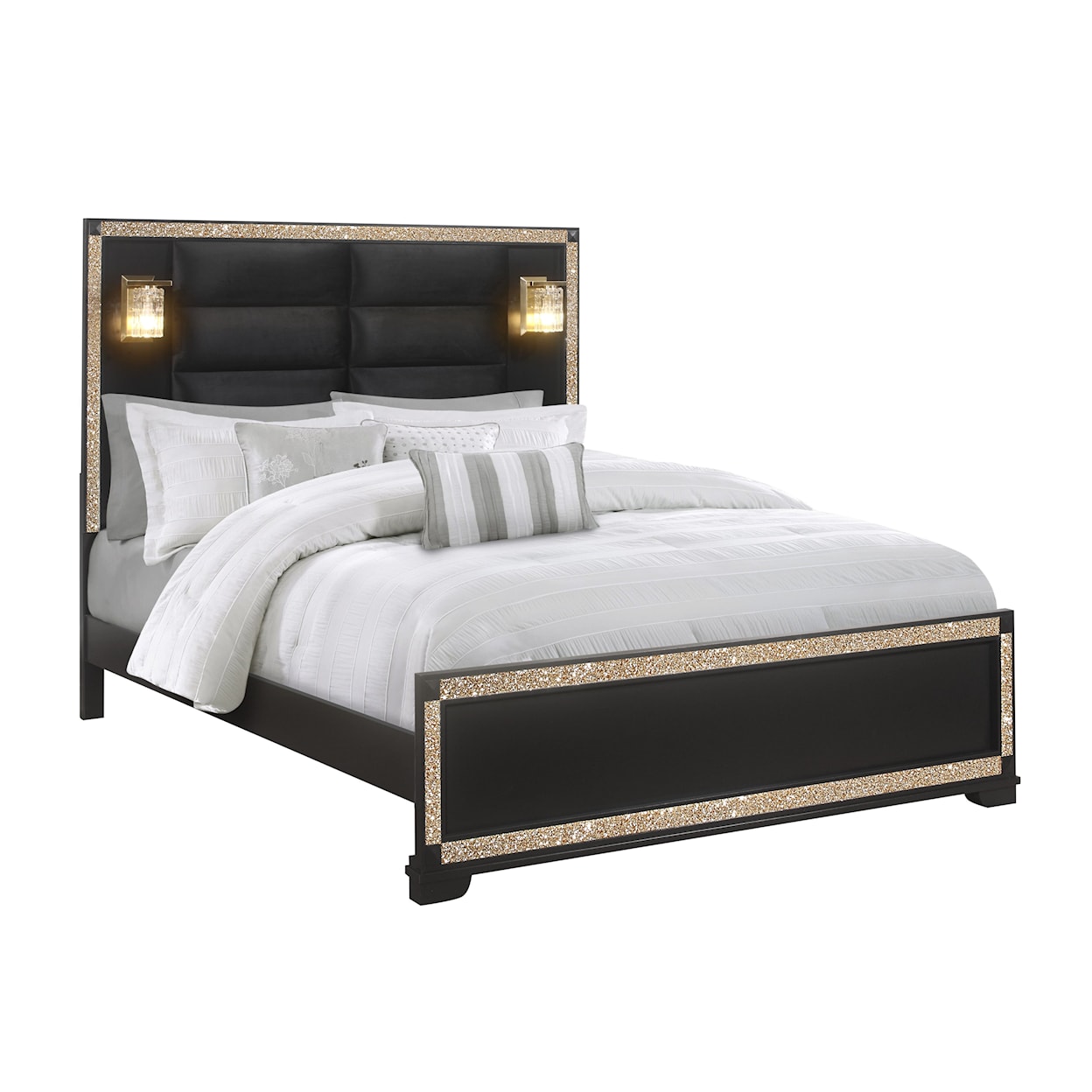 Global Furniture Blake Upholstered King Panel Bed with Lamps