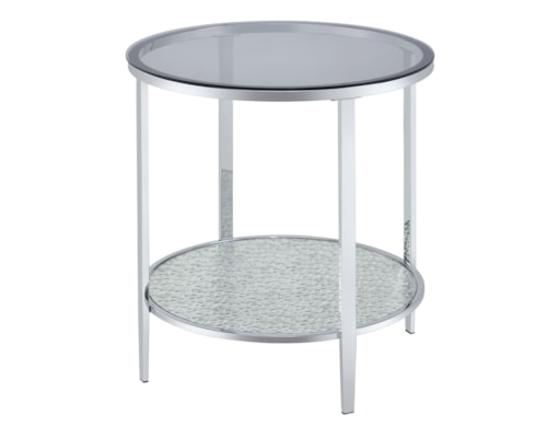 Contemporary Round End Table with Glass Top