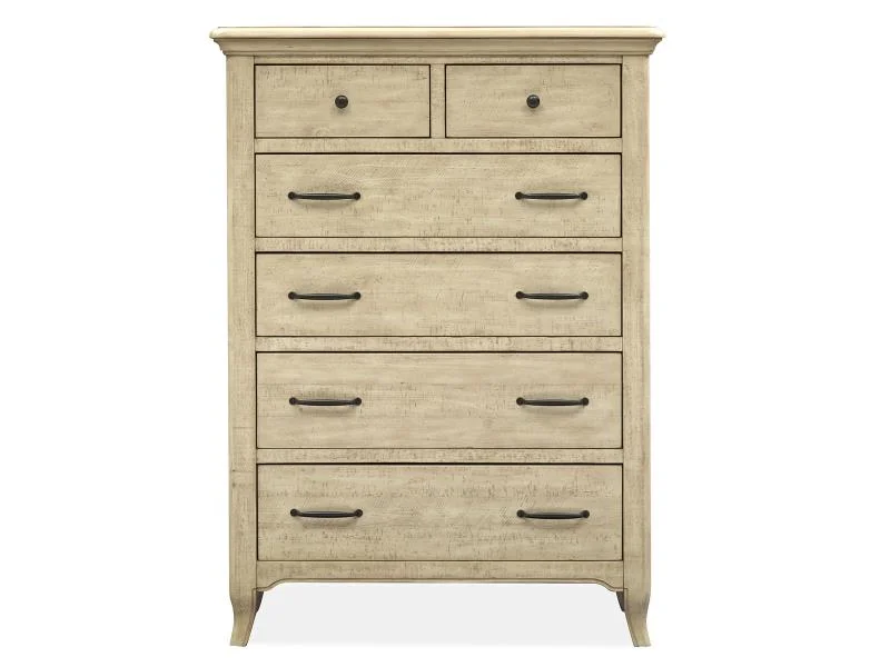 Magnussen Home Harlow Bedroom B549110 Farmhouse 6Drawer Chest with FeltLined Top Drawers