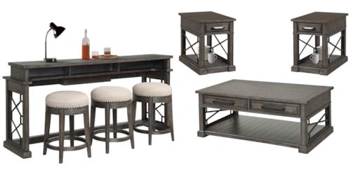Rustic 7-Piece Occasional Set with Console Table and Stools