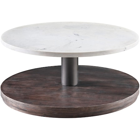Tonalist Cocktail Table with Marble Top and Metal/Wood Base