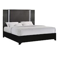 Contemporary Upholstered King Panel Bed with LED Lights