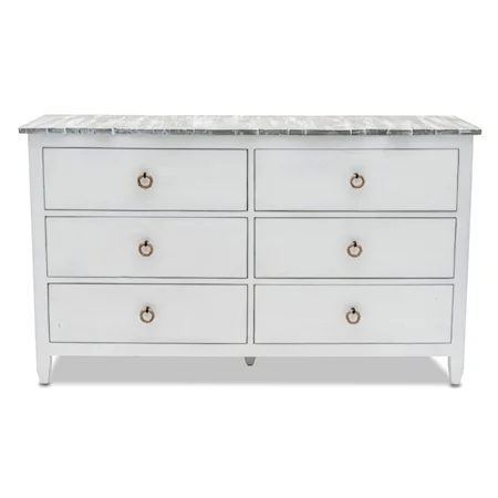 Coastal Picket Fence 6-Drawer Dresser with Rope Ring Drawer Pulls - Gray