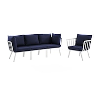 Riverside Coastal 4-Piece Outdoor Patio Aluminum Set - White/Navy