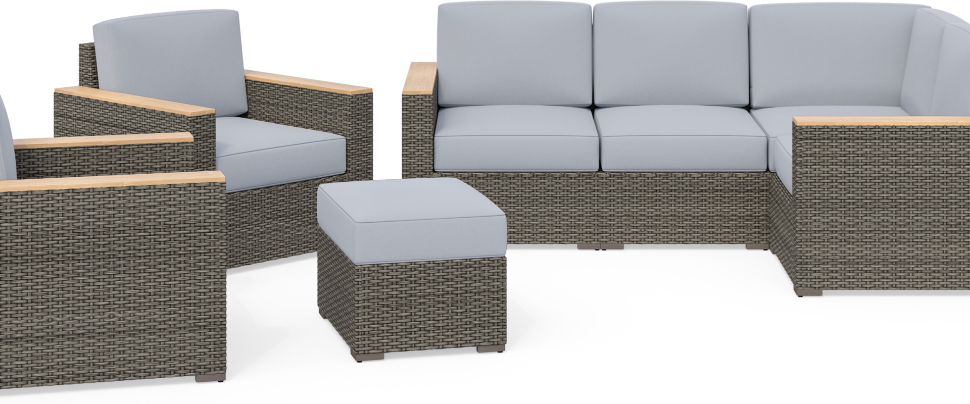 Outdoor 4 Seat Sectional, Arm Chair Pair and Ottoman